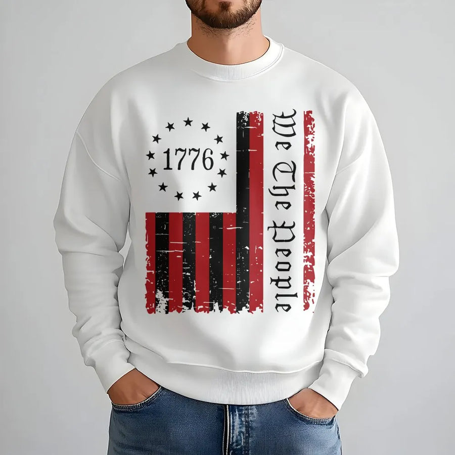 We The People 1776 Sweatshirt | Distressed American Flag Patriotic Graphic | Premium Cotton Blend Fleece | Gift For History Buffs & Patriots