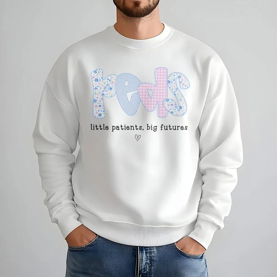 Pediatric Nurse Sweatshirt | Cute Peds Floral Gingham Design | Soft Cotton Tee | Appreciation Gift for PICU Nurse & Pediatrician