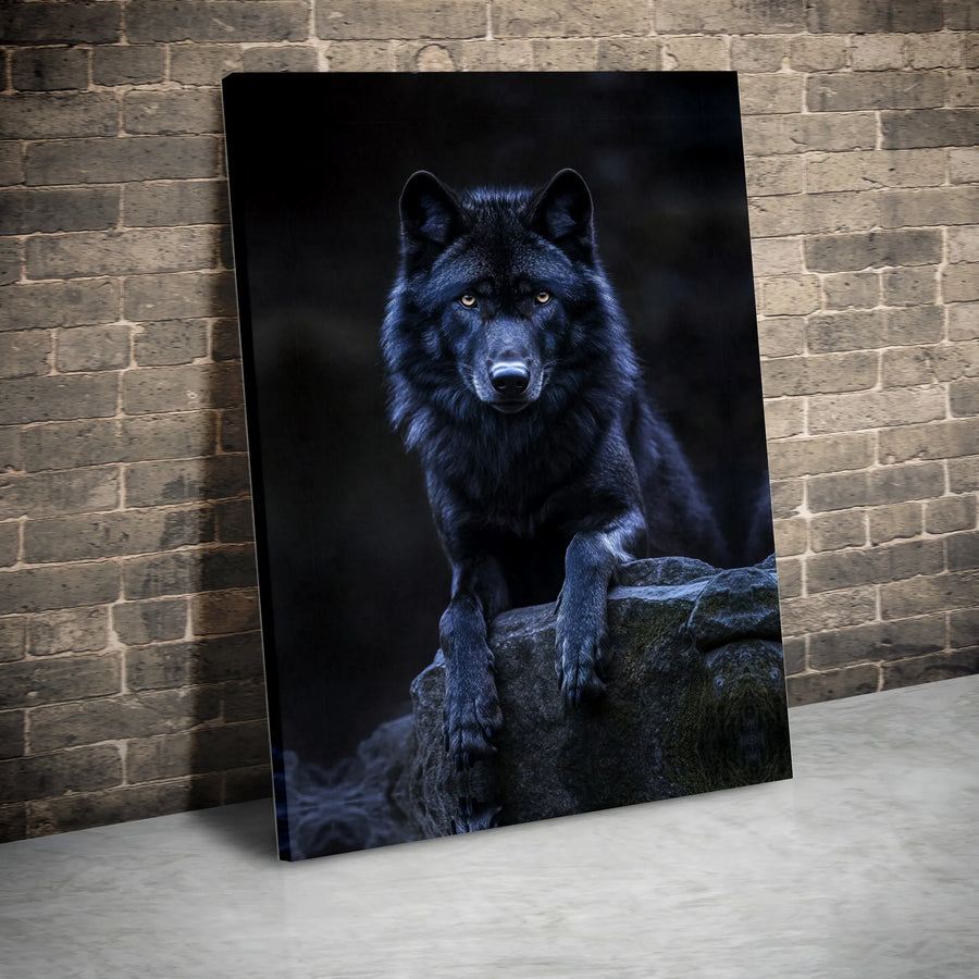 Black Wolf Canvas Wall Art | Majestic Wildlife Portrait Print | 1.25 Inch Gallery Wrap | Premium Nature Home Decor Gift For Animal Lovers