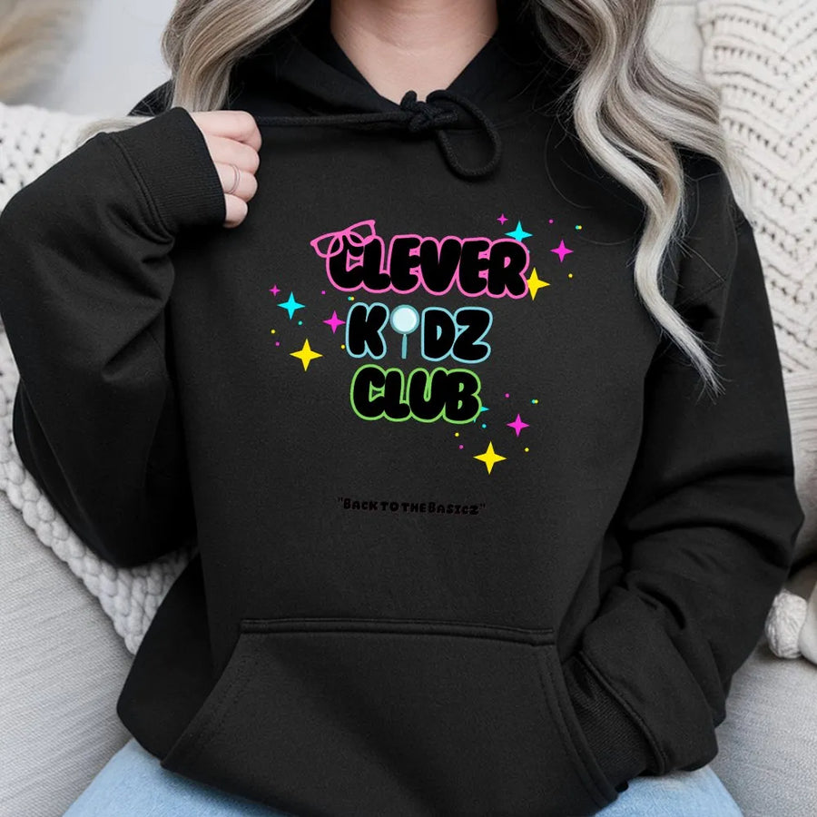 Clever Kidz Club Hoodie | Retro 90s Graphic Pullover | Soft Cotton Blend | Unisex Gift for Teachers & 90s Fans