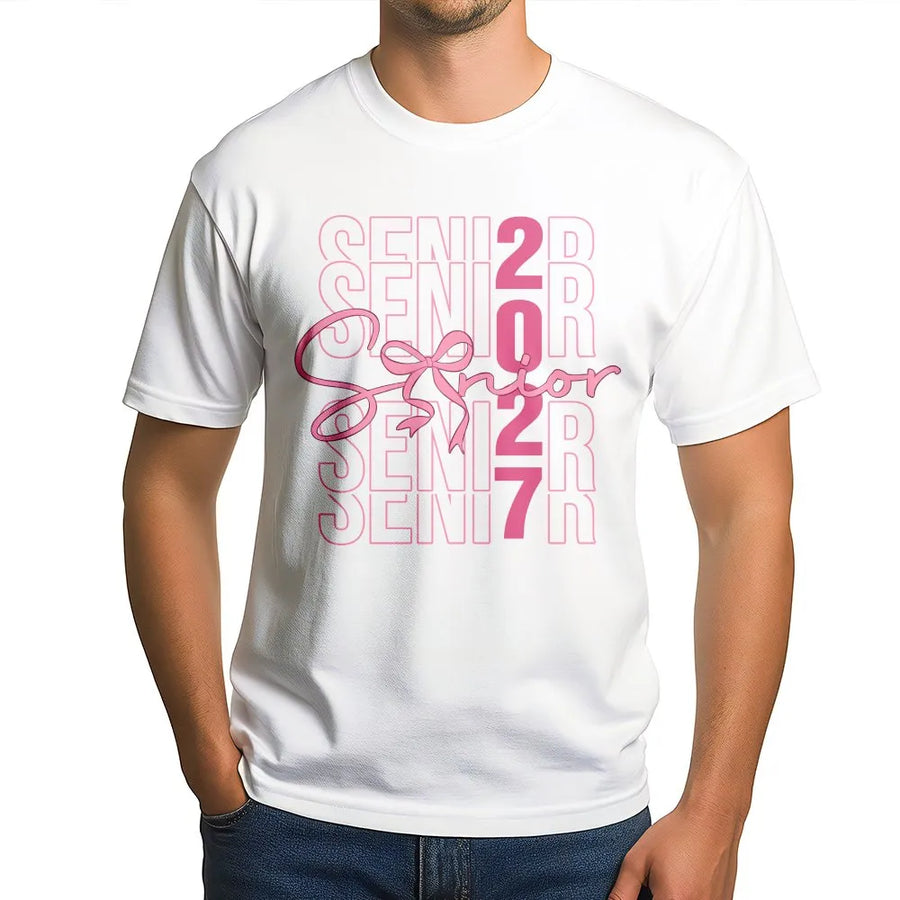 Senior 2027 T-Shirt | Cute Pink Bow Graphic Sweatshirt | Premium Cotton Blend | Class of 2027 Graduation Gift for Her