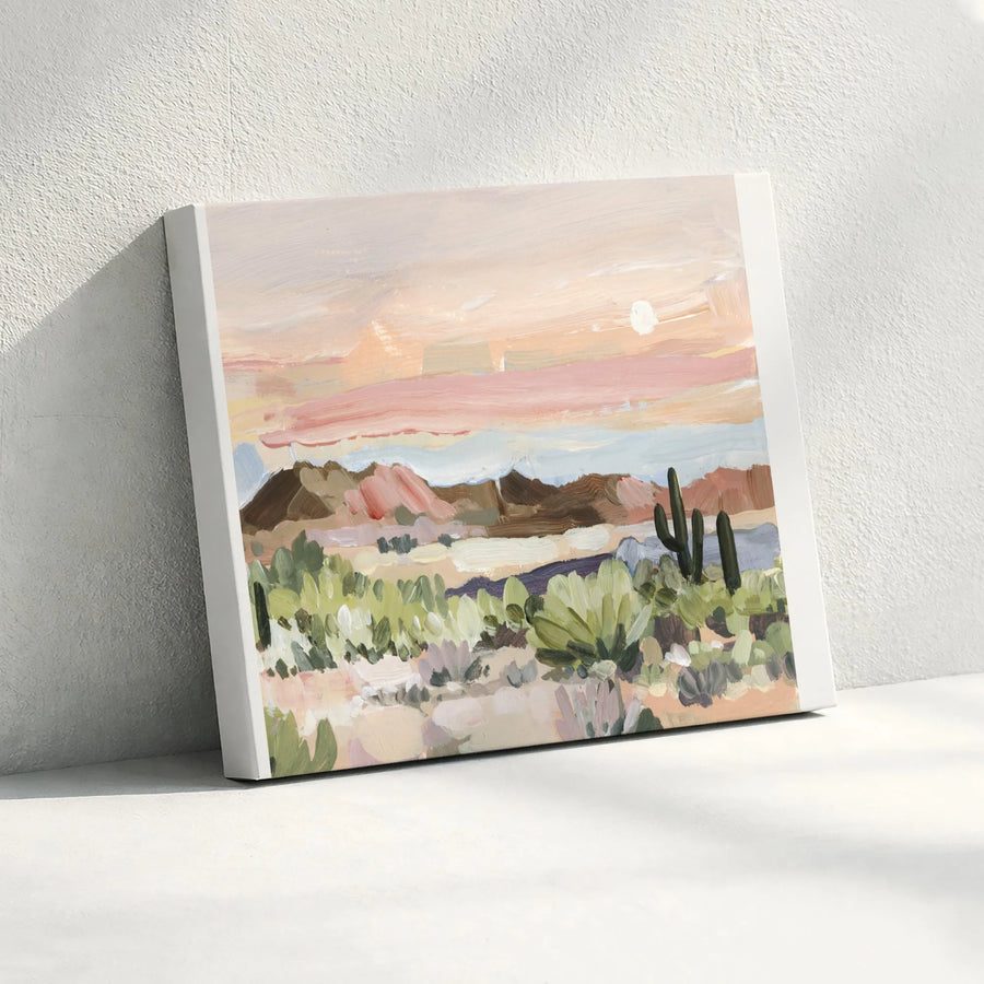 Arizona Desert Canvas Wall Art | Abstract Sunset with Cactus Print | Premium Gallery Wrapped Canvas | Boho Southwestern Decor Gift