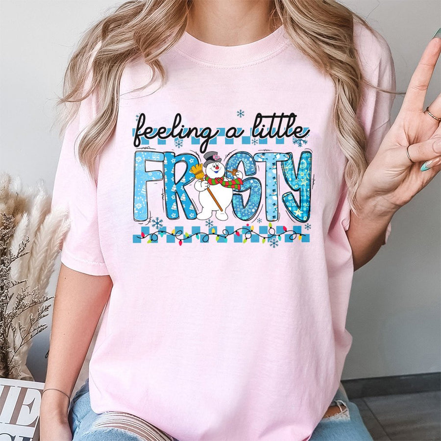 Feeling A Little Frosty T-Shirt | Cute Snowman Christmas Graphic | 100% Cotton Premium Tee | Festive Holiday Gift For Snow Lovers