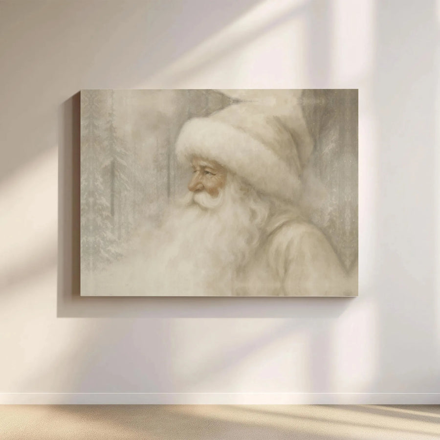 Vintage Santa Claus Wall Art | Neutral Winter Forest Portrait | Premium 1.25" Gallery Wrap Canvas | Rustic Christmas Holiday Home Decor