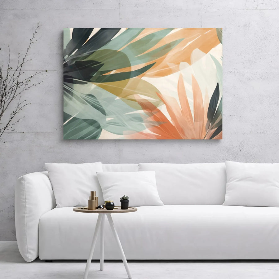 Abstract Botanical Canvas Wall Art | Sage Green and Terracotta Leaf Print | 1.25-Inch Gallery Wrap | Modern Home Decor for Living Room