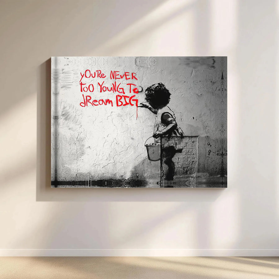Never Too Young To Dream Big Canvas | Urban Graffiti Wall Art | Gallery Wrapped Premium Quality | Inspirational Office & Home Decor Gift