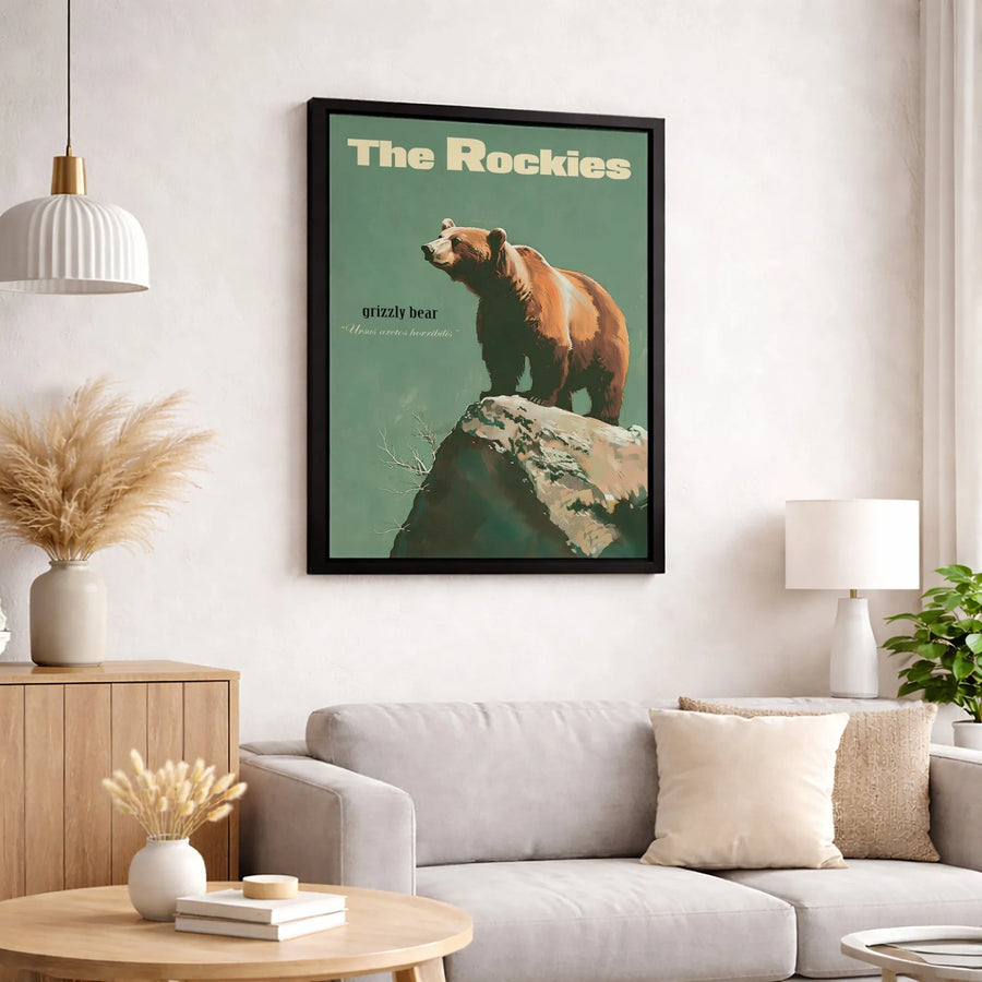 Grizzly Bear Wall Art | The Rockies Vintage National Park Poster | Premium Gallery Wrapped Canvas | Wildlife Nature Lover Gift
