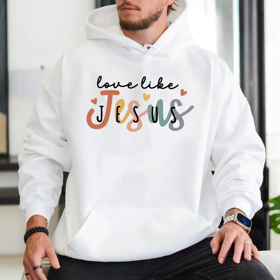 Love Like Jesus Hoodie | Retro Colorful Christian Apparel | Premium Soft Cotton Blend | Religious Faith Gift For Women And Men