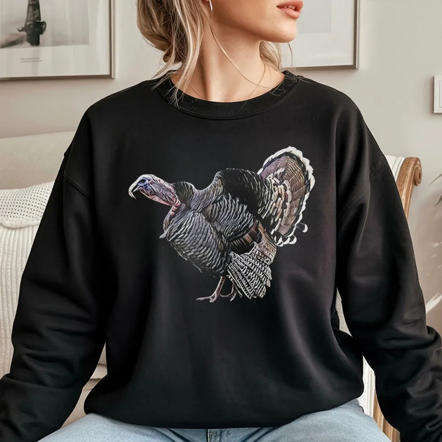 Wild Turkey Sweatshirt | Realistic Wildlife Graphic Print | Premium Cotton Blend | Thanksgiving Fall Gift for Nature Lovers and Hunters
