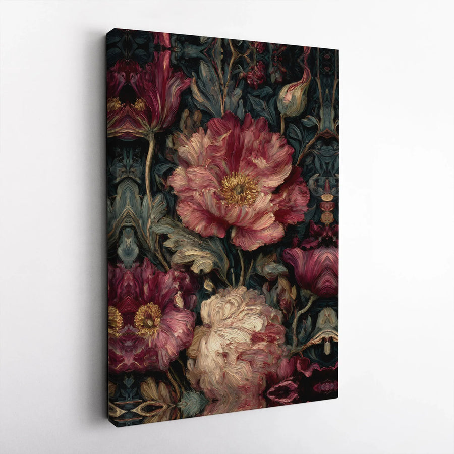 Dark Floral Canvas Wall Art | Moody Botanical Oil Painting Style | Premium 1.25" Thick Gallery Wrap | Gothic Victorian Home Decor Gift