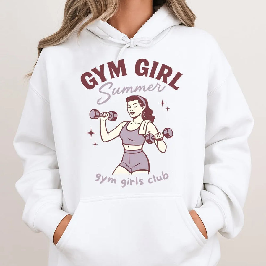 Gym Girl Summer Hoodie | Retro Pin-Up Lifting Graphic | Premium Cotton Workout Tee | Gift for Women Fitness Enthusiast