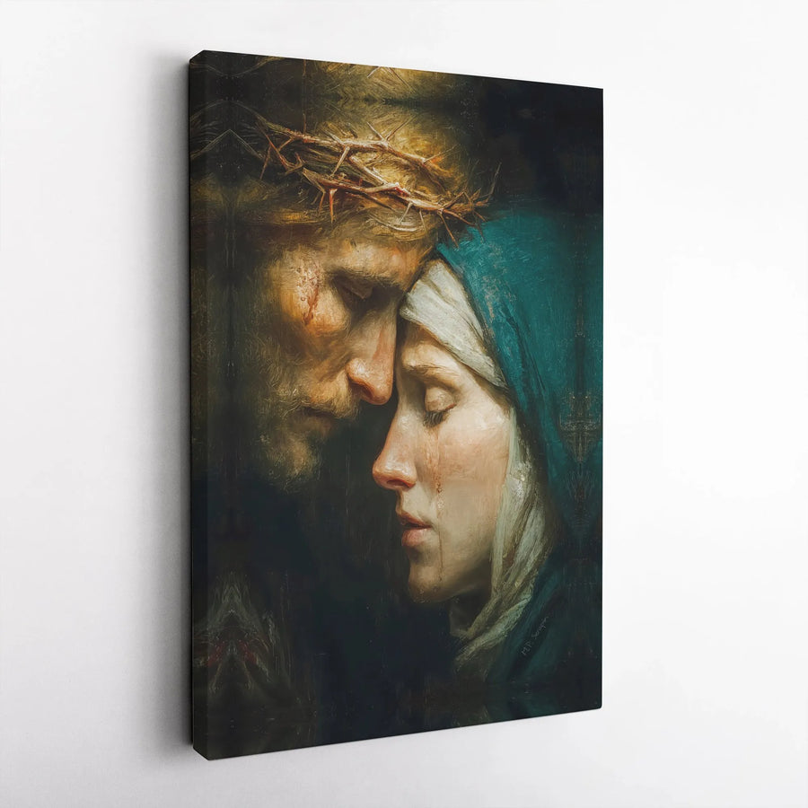 Jesus and Virgin Mary Canvas Wall Art | Crown of Thorns Religious Portrait | Premium 1.25" Gallery Wrap | Spiritual Home Decor Gift