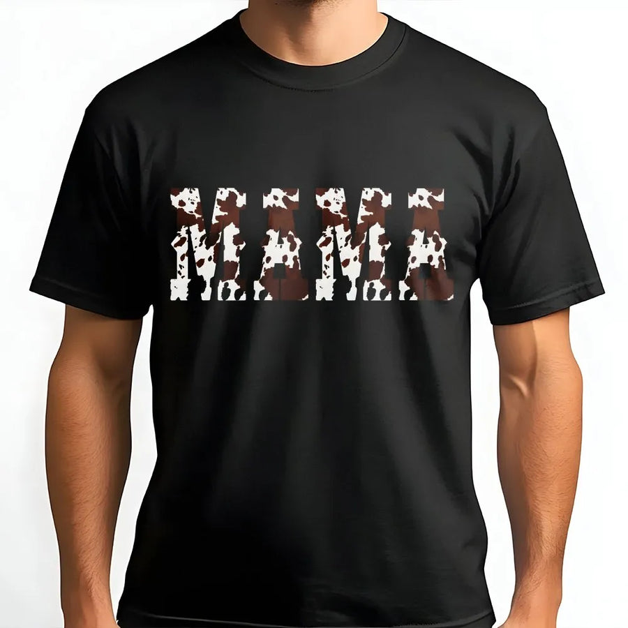 Mama Cow Print T-Shirt | Western Varsity Lettering | Premium Cotton Graphic Tee | Gift for Mom Mother's Day 2026 Western Country Style