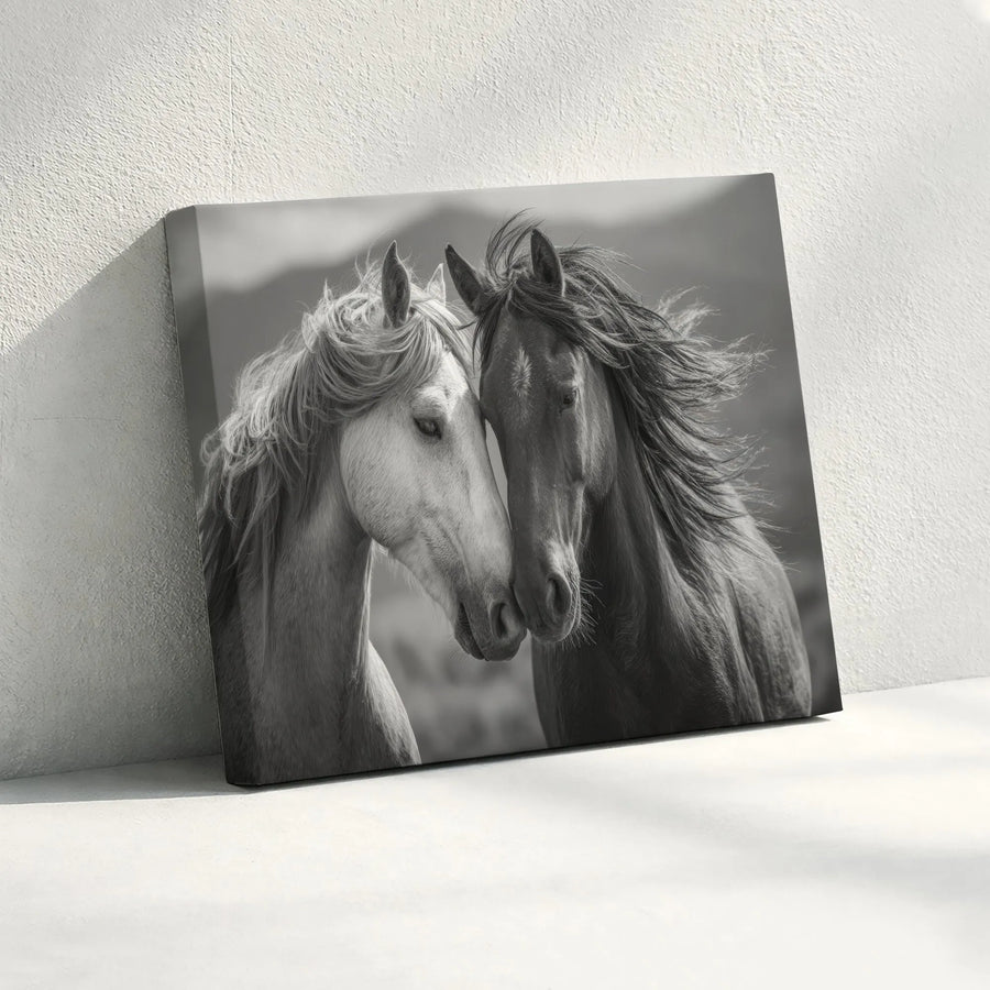 Wild Horses Canvas Wall Art | Black and White Horse Photography | Premium Gallery Wrap Canvas | Rustic Home Decor Gift for Horse Lover