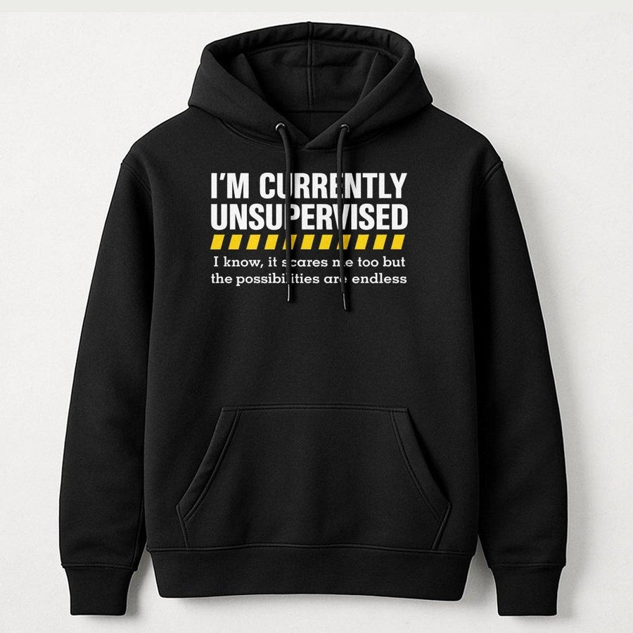 I'm Currently Unsupervised Hoodie | Funny Sarcastic Quote Graphic Sweatshirt | Premium Cotton-Blend Pullover | Perfect Gift For Men And Women