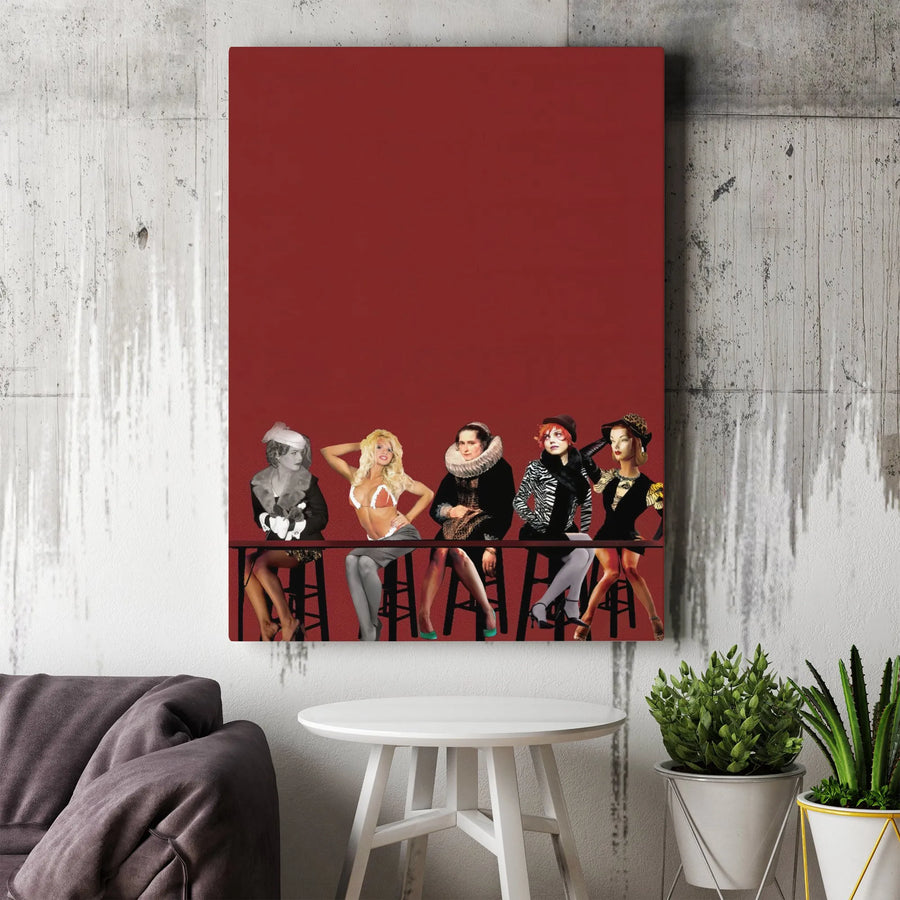 Eclectic Women Through The Ages Canvas Print | Retro Pop Art Bar Scene Collage | 1.25 Inch Gallery Wrap | Unique Home Office Wall Decor Gift