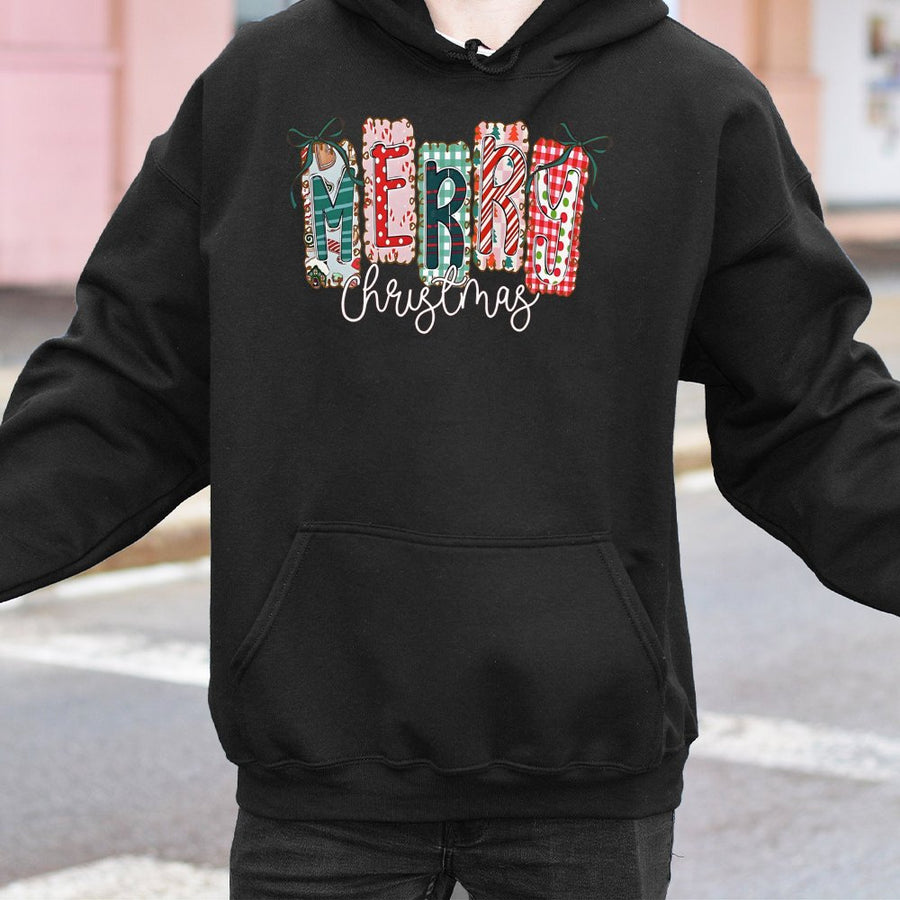 Merry Christmas Hoodie | Coquette Preppy Plaid Bow Design | Premium Cotton-Poly Blend | Festive Holiday Gift for Women and Teens