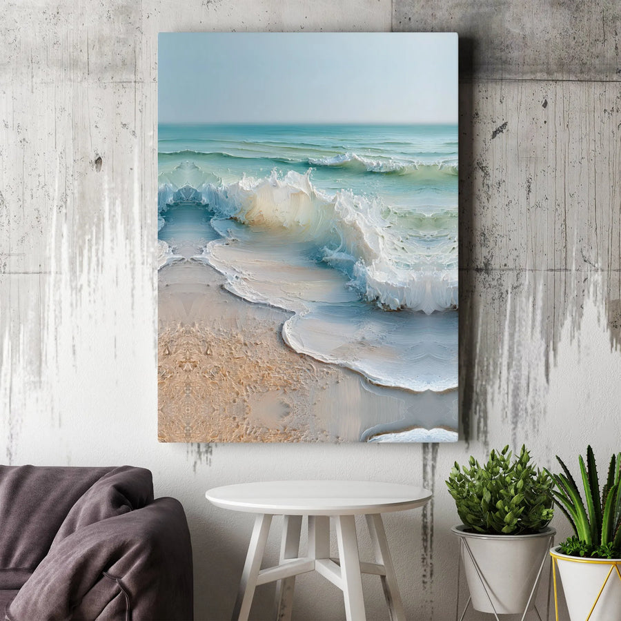 Ocean Waves Canvas Wall Art | Serene Beach Impressionist Painting | 1.25" Gallery Wrap Premium Print | Coastal Decor for Living Room Bedroom