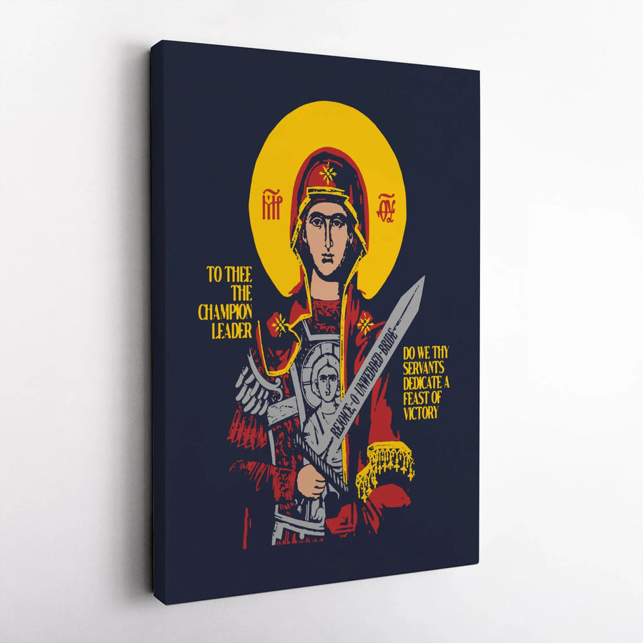 Orthodox Icon Canvas Print | Theotokos Warrior Virgin Mary Art | Premium Religious Wall Decor | Gift for Christian Home or Church