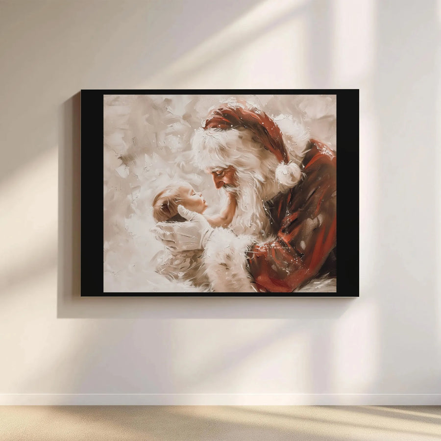 Santa Holding Baby Jesus Canvas | Religious Christmas Oil Painting Style | Premium Gallery Wrap Wall Art | Heartwarming Holiday Home Decor Gift