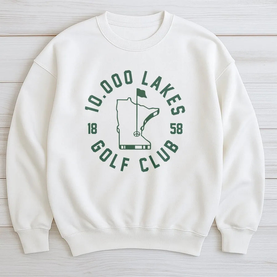 10,000 Lakes Golf Club Sweatshirt | Vintage Minnesota State Map Graphic | Premium Cotton Blend Crewneck | Gift for Golfer and MN Enthusiast