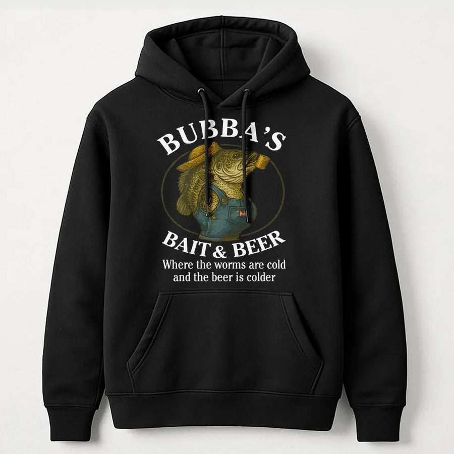 Bubba's Bait and Beer Hoodie | Funny Fishing Graphic Sweatshirt | Premium Cotton Blend | Gift for Fisherman or Outdoor Enthusiast