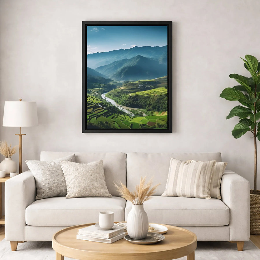 Terraced Rice Paddy Canvas Wall Art | Lush Vietnam Mountain Valley Landscape | Premium Gallery Wrap Print | Nature Home Decor Gift