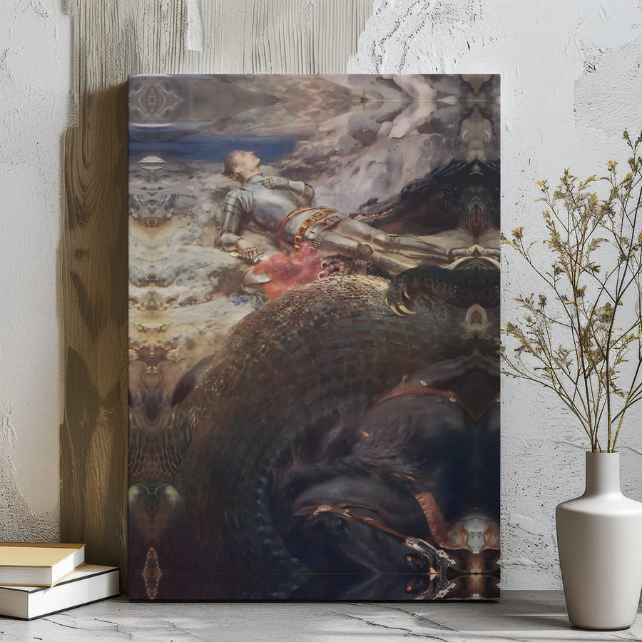 Knight and Dragon Wall Art | Epic Fantasy Battlefield Canvas | Premium Gallery Wrapped Decor | Gift for Fantasy Lovers