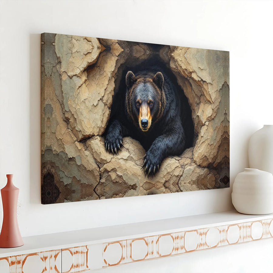 Black Bear Canvas Wall Art | Realistic Wildlife Painting Print | Thick Gallery Wrap Canvas | Rustic Cabin & Lodge Decor Gift