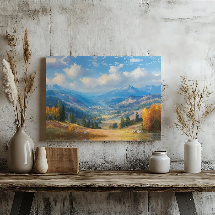 Mountain Valley Canvas Wall Art | Impressionist Autumn Landscape Print | Premium 1.25-Inch Gallery Wrap | Nature Decor for Living Room Gift