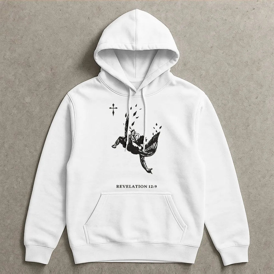 Revelation 12:9 Angel Graphic Hoodie | Fallen Angel Religious Streetwear | Premium Cotton-Blend Pullover | Faith-Inspired Gift for Men & Women