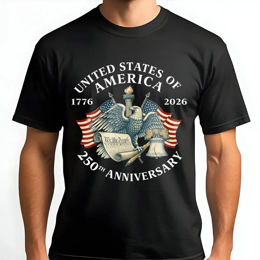 USA 250th Anniversary T-Shirt | Vintage Eagle & Flag Graphic | Soft Cotton Blend | Patriotic Collector's Gift for 4th of July