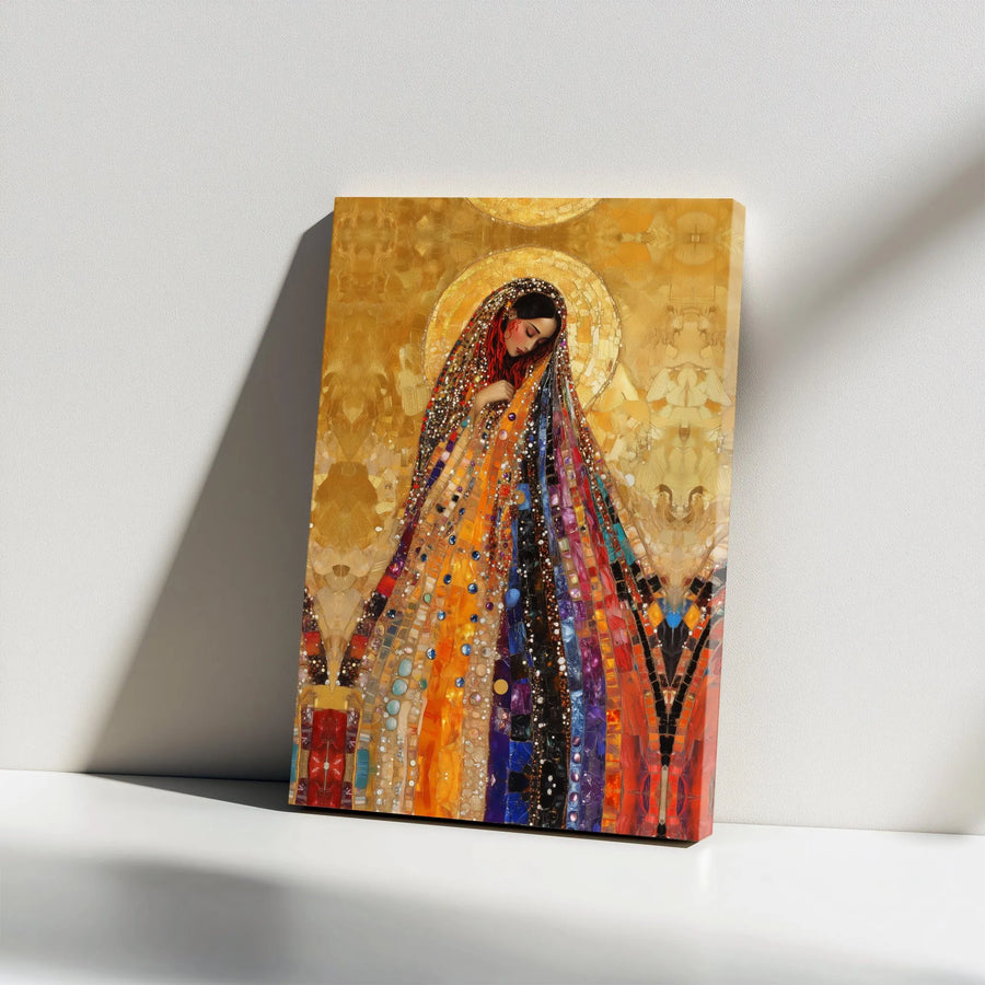 Modern Madonna Canvas Wall Art | Klimt Style Stained Glass Mosaic | Premium Gallery Wrap | Spiritual Home Decor Gift