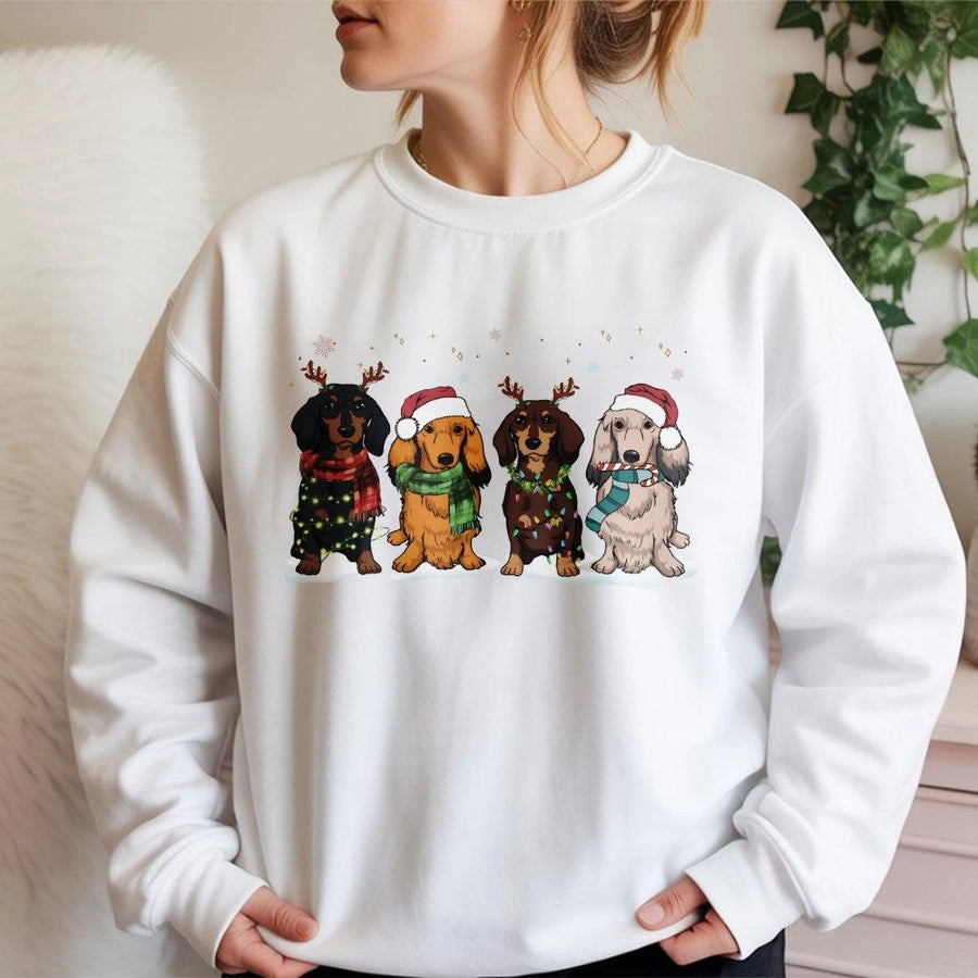 Dachshund Christmas Sweatshirt | Cute Festive Weiner Dog Print | Soft Cotton Blend Premium Pullover | Holiday Gift For Dog Lovers