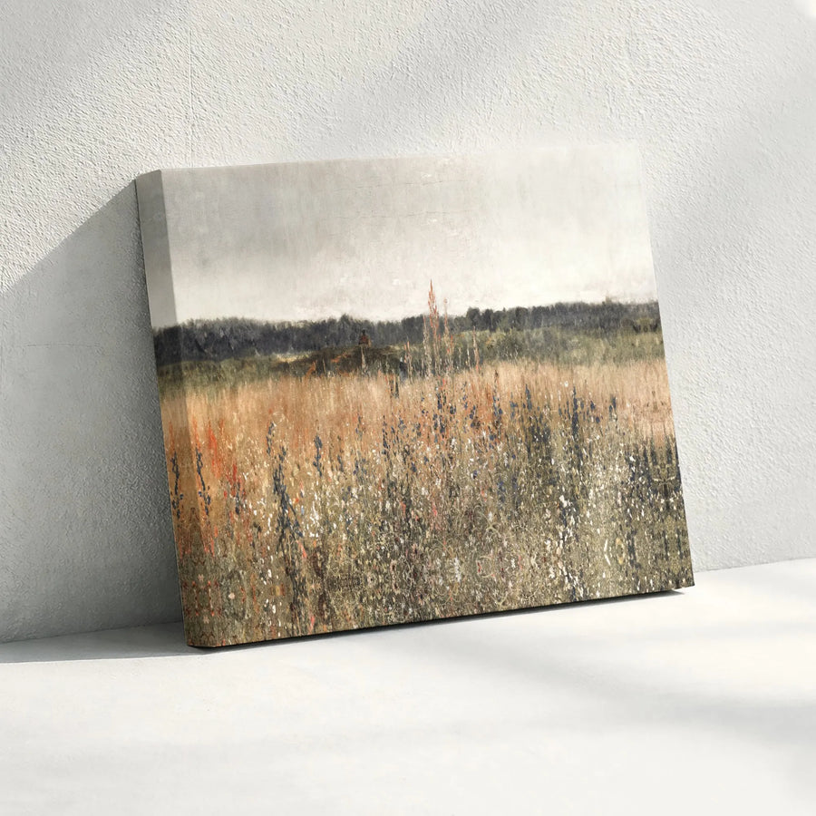 Wildflower Meadow Landscape Wall Art | Abstract Neutral Canvas Print | Gallery Quality 1.25" Profile | Modern Farmhouse Home Decor