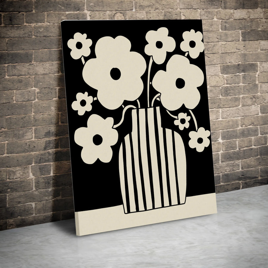 Minimalist Flower Vase Canvas Wall Art | Black and White Botanical Illustration | Premium Gallery Wrapped Canvas | Modern Home Decor Gift