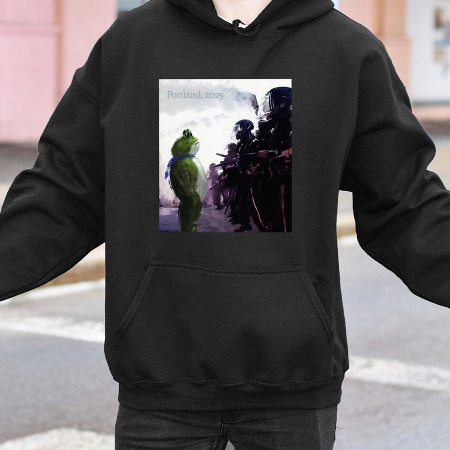 Portland 2025 Frog Hoodie | Protest Art Graphic | Premium Cotton Blend | Unisex Streetwear Gift for Activists