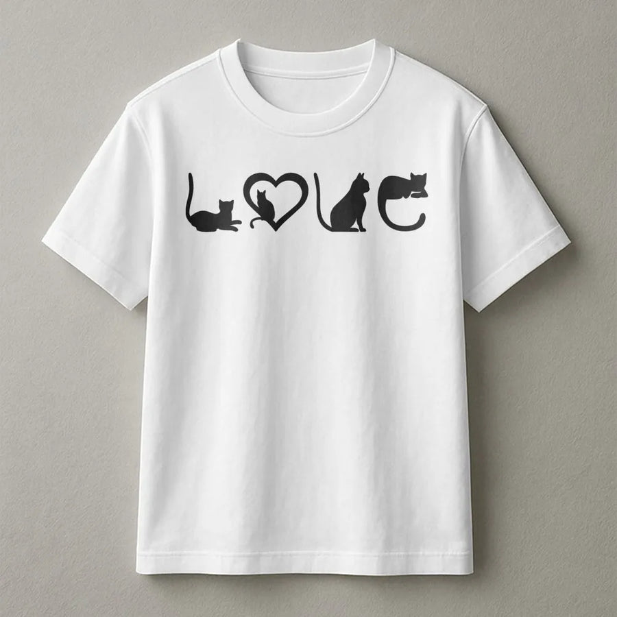 Cat Love T-Shirt | Minimalist Silhouette Graphic | Premium Cotton Unisex Tee | Gift for Cat Mom, Pet Lover, Kitten Enthusiast