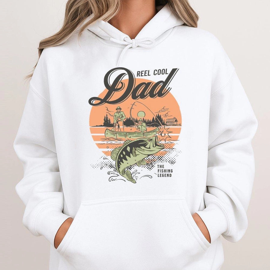 Reel Cool Dad Fishing Hoodie | Vintage Bass Fishing Graphic Design | Premium Cotton Blend Sweatshirt | Best Father's Day 2026 Gift for Fisherman