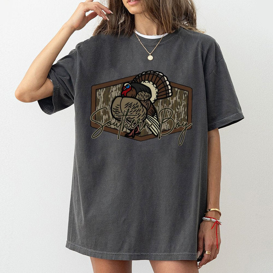 Southern Boy Turkey Hunting T-Shirt | Camo Graphic Print | 100% Premium Cotton | Outdoor Lifestyle Gift for Him
