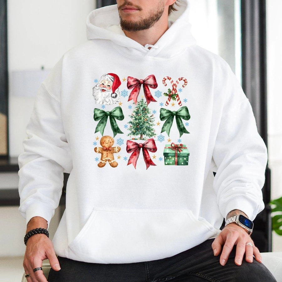 Christmas Graphic Hoodie | Watercolor Santa Gingerbread Man Print | Premium Cotton Blend | Festive Holiday Gift for Women and Men