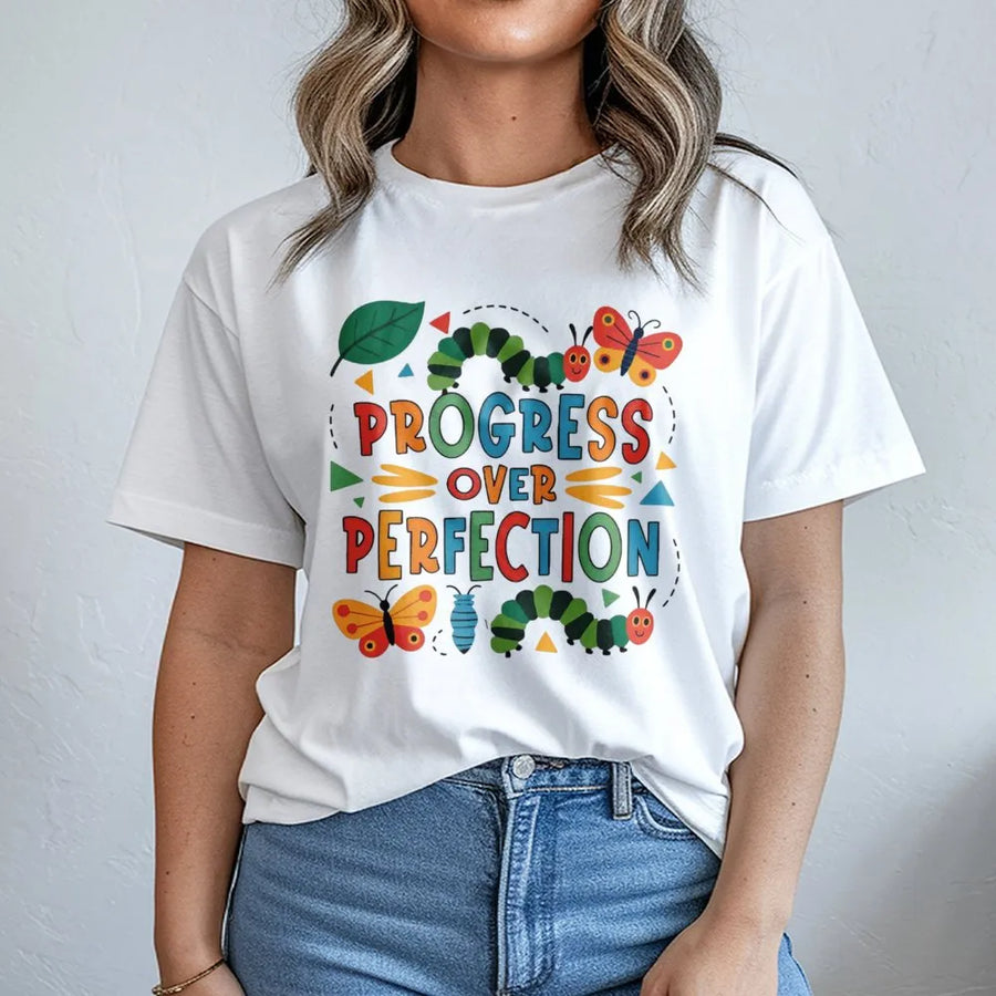 Progress Over Perfection T-Shirt | Inclusive Neurodiversity Butterfly Design | Premium Soft Cotton | Inspiring Gift for Special Education Teachers