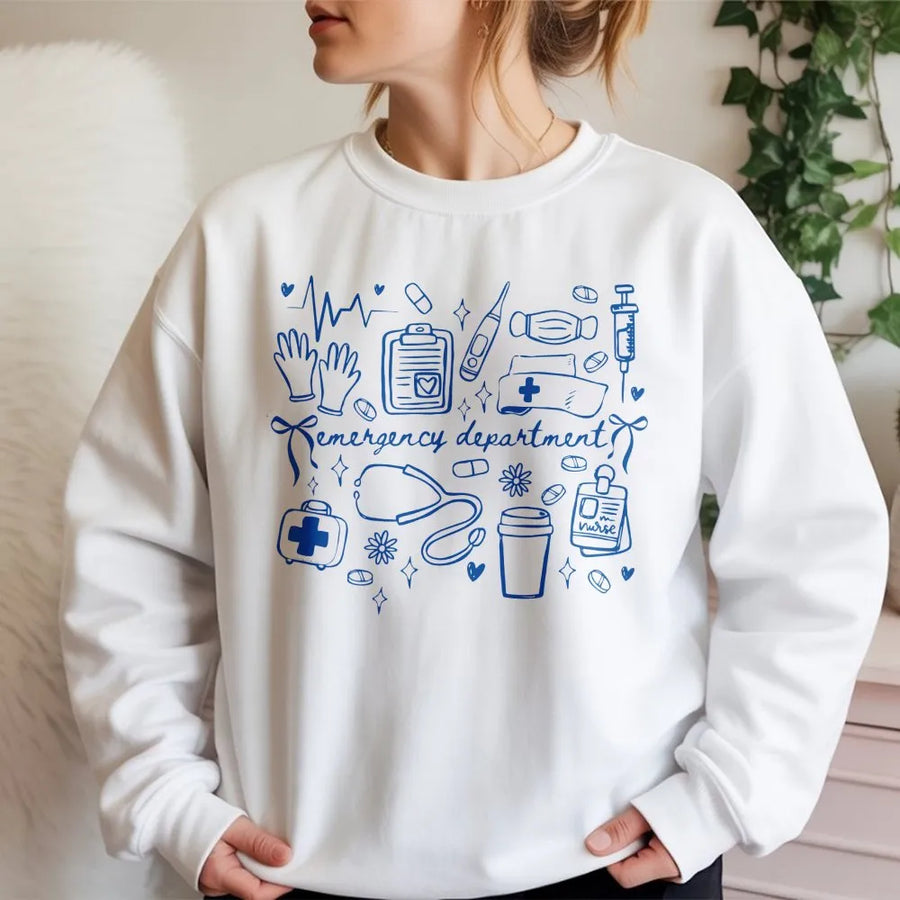 Emergency Department Sweatshirt | Cute Medical Icon Graphic Design | Premium Cotton Blend | Gift for Nurses and Nursing Students