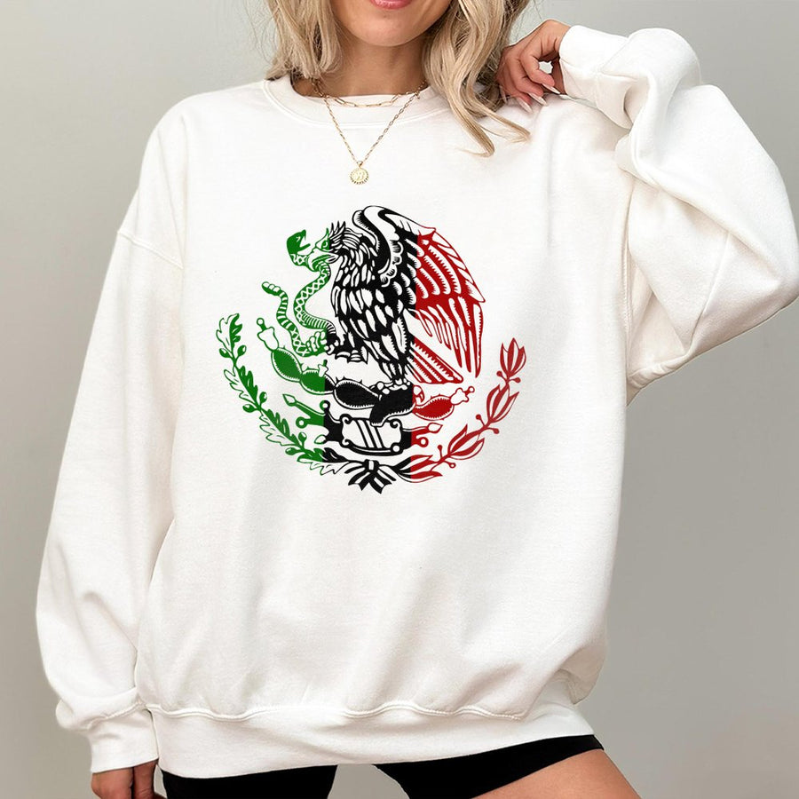Mexico Flag Sweatshirt | Mexican Eagle Graphic | Premium Cotton Blend Unisex Pullover | Patriotic Heritage Gift for Men and Women