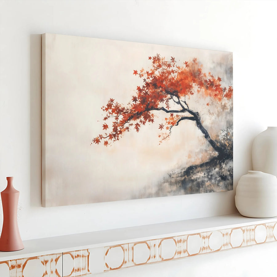 Japanese Maple Tree Canvas Print | Red Autumn Leaf Wall Art | Gallery Wrapped Premium Material | Modern Home Decor Gift
