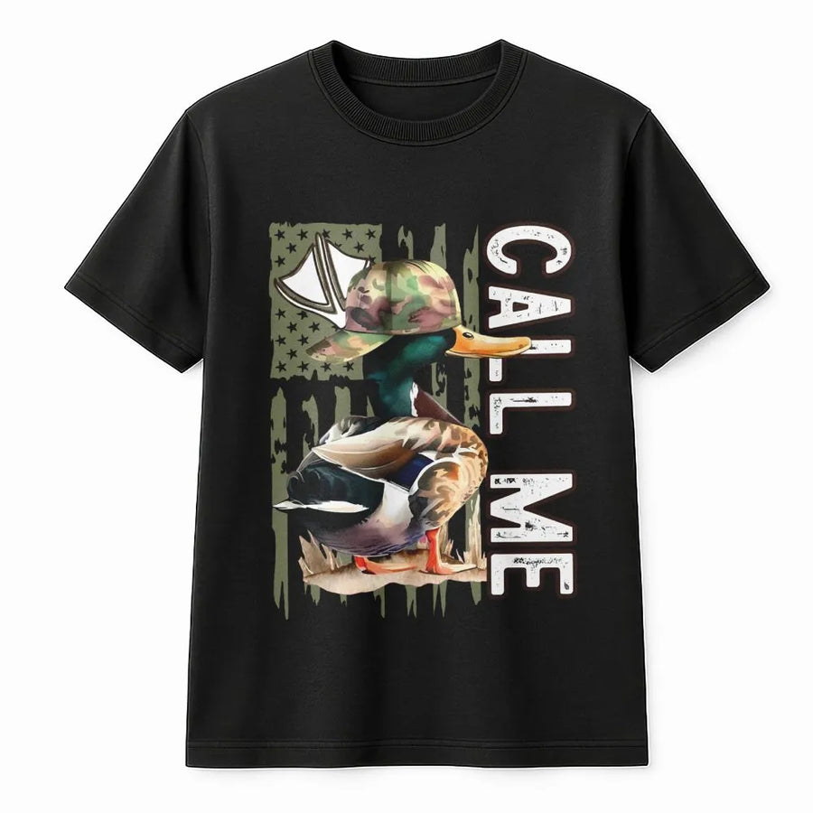 Call Me Duck Hunter T-Shirt | Patriotic American Flag Mallard Duck Design | Premium Soft Cotton Tee | Unique Gift for Duck Hunting Enthusiasts