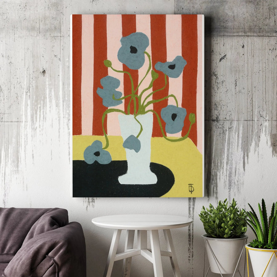Modern Floral Canvas Wall Art | Abstract Blue Flower Still Life Print | Premium Gallery-Wrapped Canvas | Eclectic Home Decor Gift