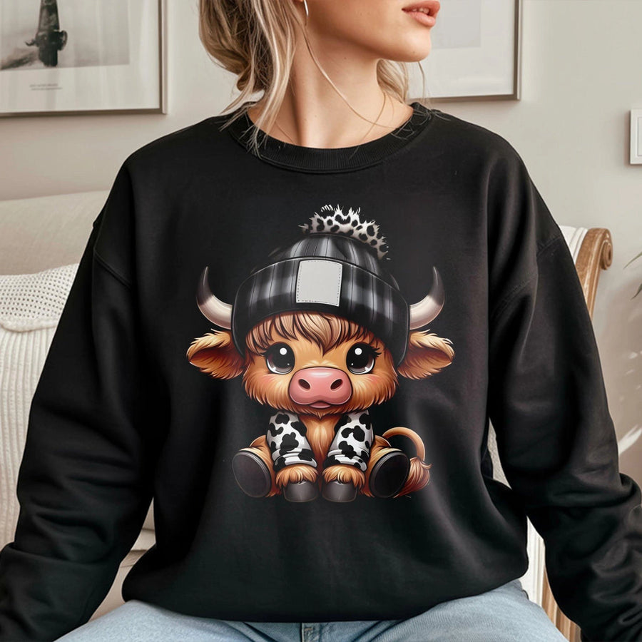 Highland Cow Sweatshirt | Cute Western Farm Animal Graphic | Premium Cotton Blend Unisex Crewneck | Cozy Gift for Cowgirl and Country Lovers