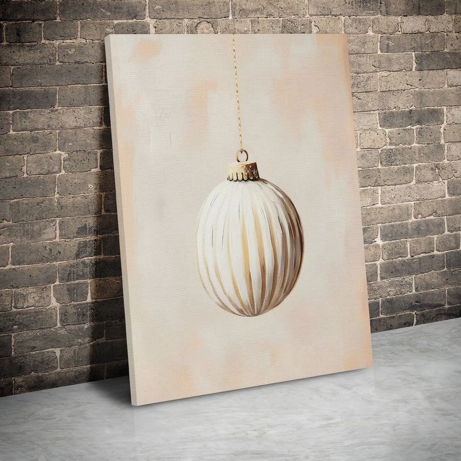 Minimalist Christmas Ornament Canvas | Elegant Gold and White Holiday Wall Art | Premium Gallery Wrap Print | Modern Seasonal Home Decor