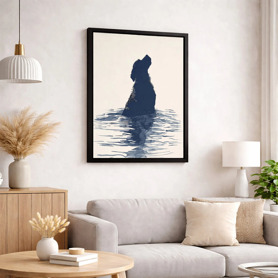 Dog Swimming Canvas Wall Art | Minimalist Blue Dog Silhouette Print | Premium Gallery Wrapped Decor | Modern Pet Lover Home Gift
